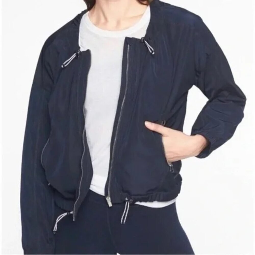 Athleta Chill Bomber Jacket Waterproof Full Zip in Navy Blue